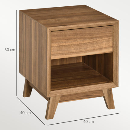 Modern Bedside Table with Drawer and Shelf - Walnut Brown