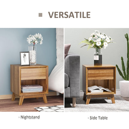 Modern Bedside Table with Drawer and Shelf - Walnut Brown