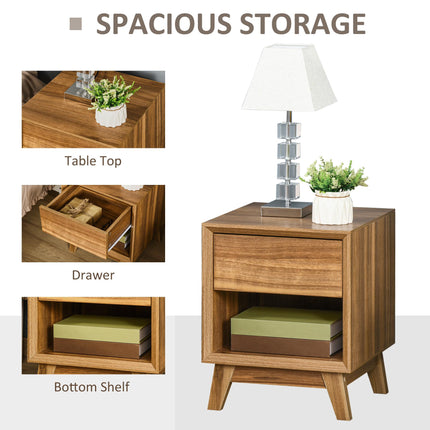 Modern Bedside Table with Drawer and Shelf - Walnut Brown