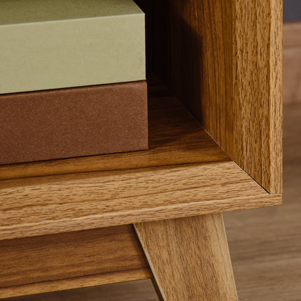 Modern Bedside Table with Drawer and Shelf - Walnut Brown