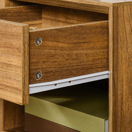 Modern Bedside Table with Drawer and Shelf - Walnut Brown