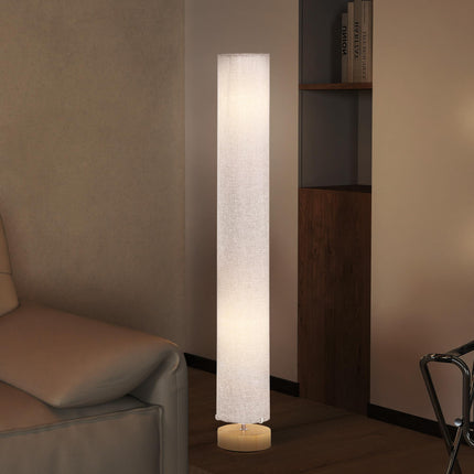 120 cm Wooden Base Fabric Floor Lamp with Linen Shade - Grey