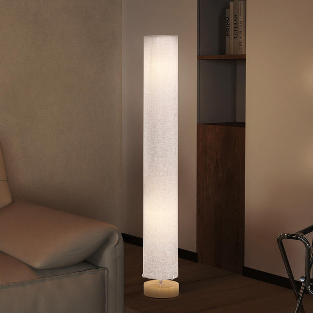120 cm Wooden Base Fabric Floor Lamp with Linen Shade - Grey