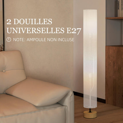120 cm Wooden Base Fabric Floor Lamp with Linen Shade - Grey