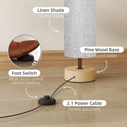 120 cm Wooden Base Fabric Floor Lamp with Linen Shade - Grey
