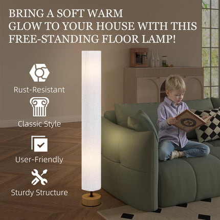 120 cm Wooden Base Fabric Floor Lamp with Linen Shade - Grey