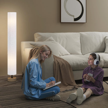 120 cm Wooden Base Fabric Floor Lamp with Linen Shade - Grey
