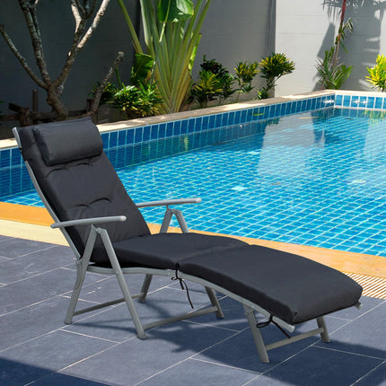 Outdoor Patio Foldable Reclining Sun Lounger with Adjustable Pillow and Cushion - Black