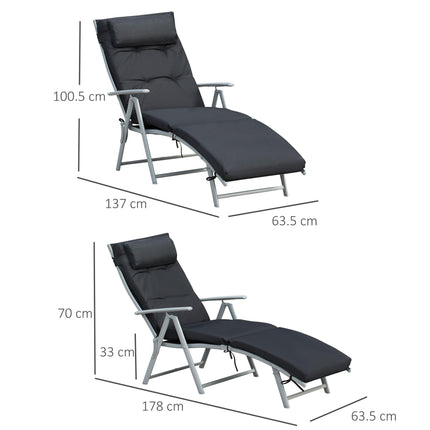 Outdoor Patio Foldable Reclining Sun Lounger with Adjustable Pillow and Cushion - Black