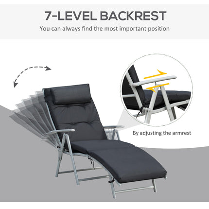 Outdoor Patio Foldable Reclining Sun Lounger with Adjustable Pillow and Cushion - Black