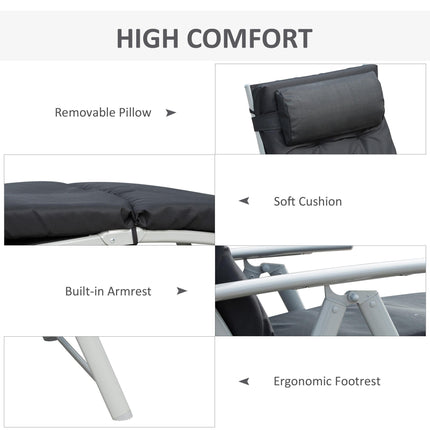 Outdoor Patio Foldable Reclining Sun Lounger with Adjustable Pillow and Cushion - Black