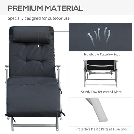 Outdoor Patio Foldable Reclining Sun Lounger with Adjustable Pillow and Cushion - Black