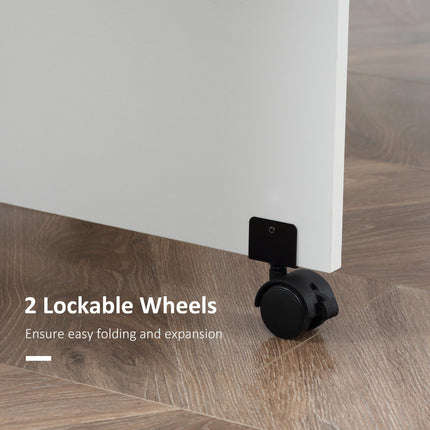 Mobile Drop Leaf Dining Kitchen Table with 2 Wheels & Storage Shelves - White