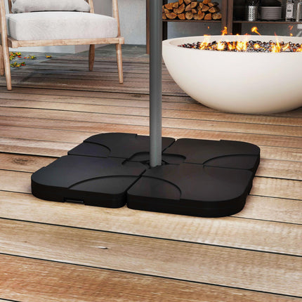 4 pc Heavy Duty Plastic Parasol Umbrella Weight Base for Cross Stands - Black