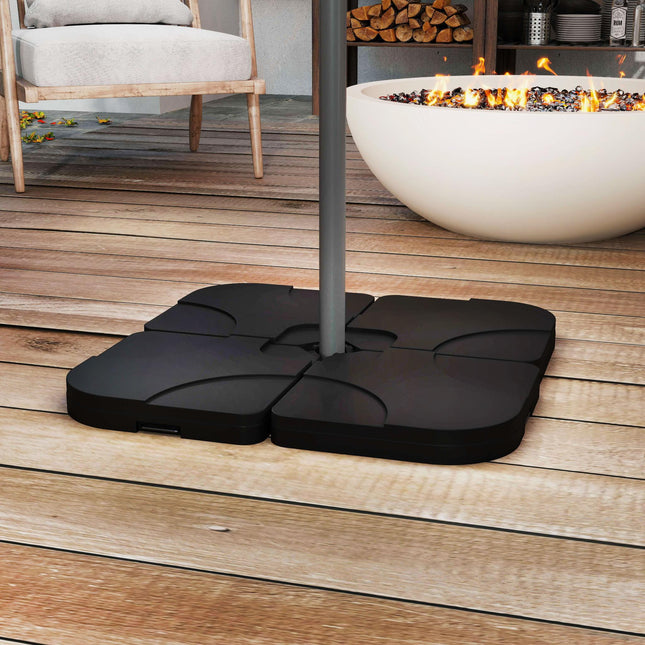 4 pc Heavy Duty Plastic Parasol Umbrella Weight Base for Cross Stands - Black