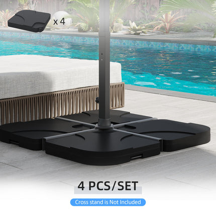 4 pc Heavy Duty Plastic Parasol Umbrella Weight Base for Cross Stands - Black