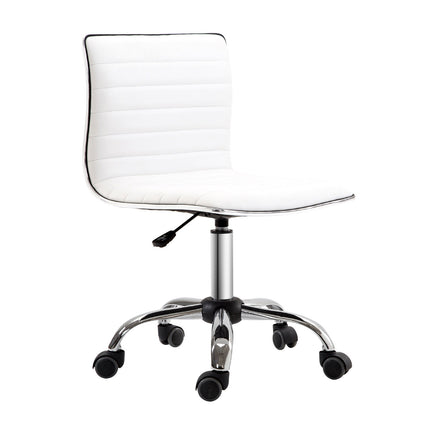 Adjustable Armless Mid-Back Swivel Office Chair with PU Leather and Chrome Base - White