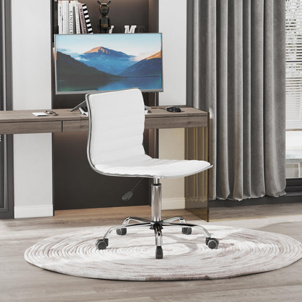 Adjustable Armless Mid-Back Swivel Office Chair with PU Leather and Chrome Base - White