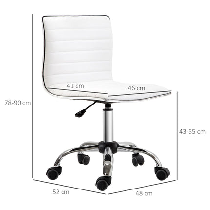 Adjustable Armless Mid-Back Swivel Office Chair with PU Leather and Chrome Base - White