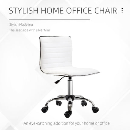 Adjustable Armless Mid-Back Swivel Office Chair with PU Leather and Chrome Base - White