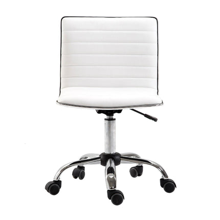 Adjustable Armless Mid-Back Swivel Office Chair with PU Leather and Chrome Base - White