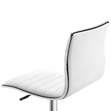Adjustable Armless Mid-Back Swivel Office Chair with PU Leather and Chrome Base - White