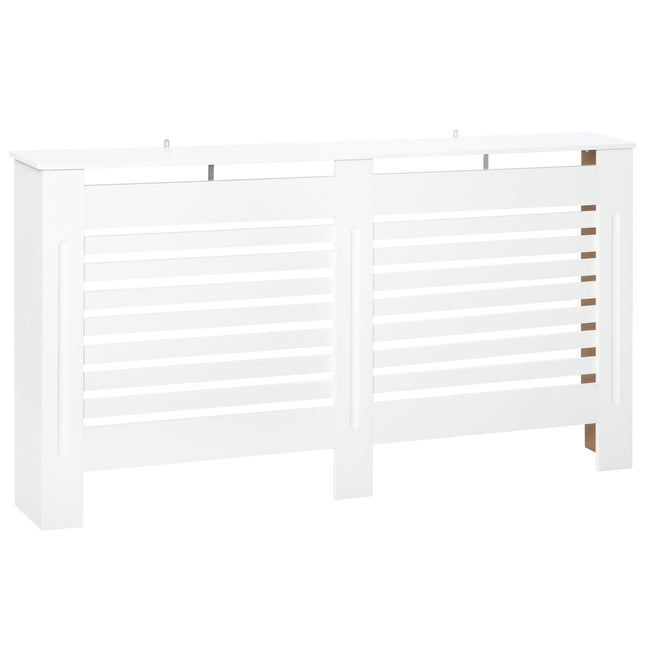 MDF White Painted Slatted Radiator Cover Cabinet with Display Shelf 172L x 19W x 81H cm - White