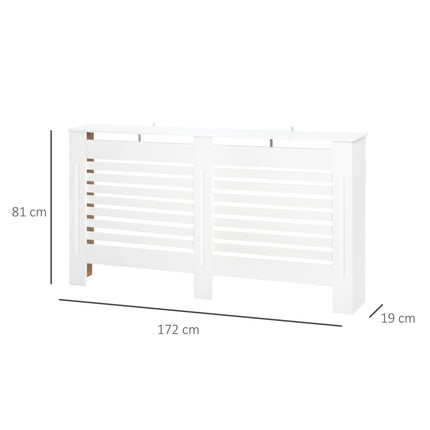 MDF White Painted Slatted Radiator Cover Cabinet with Display Shelf 172L x 19W x 81H cm - White