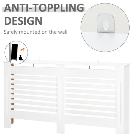 MDF White Painted Slatted Radiator Cover Cabinet with Display Shelf 172L x 19W x 81H cm - White