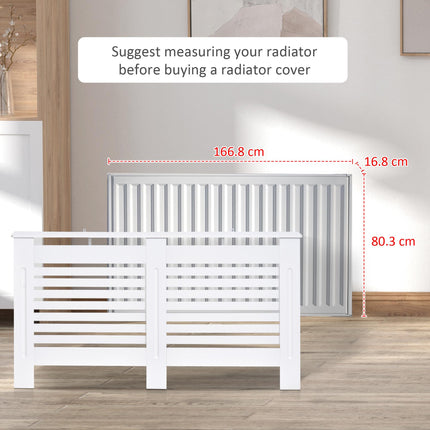 MDF White Painted Slatted Radiator Cover Cabinet with Display Shelf 172L x 19W x 81H cm - White