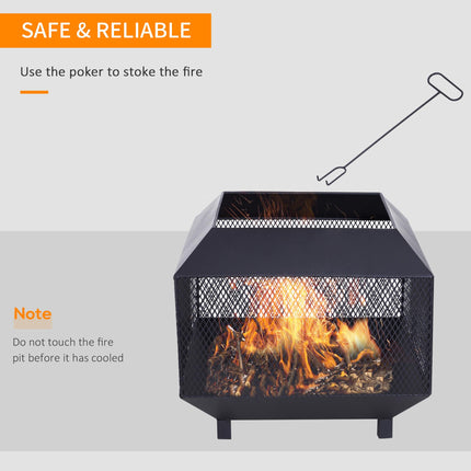 Square Metal Fire Pit Set with Lid and Poker 44x44x40 cm - Black Steel