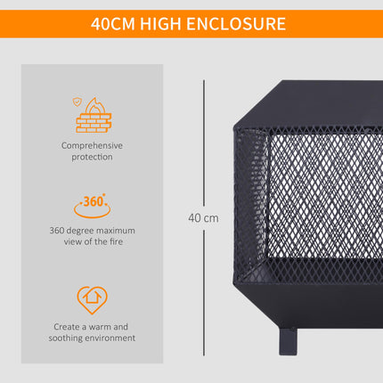 Square Metal Fire Pit Set with Lid and Poker 44x44x40 cm - Black Steel