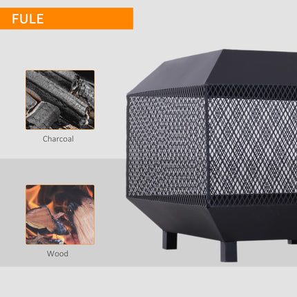 Square Metal Fire Pit Set with Lid and Poker 44x44x40 cm - Black Steel