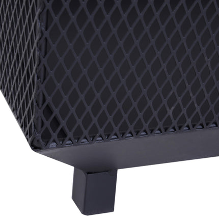 Square Metal Fire Pit Set with Lid and Poker 44x44x40 cm - Black Steel