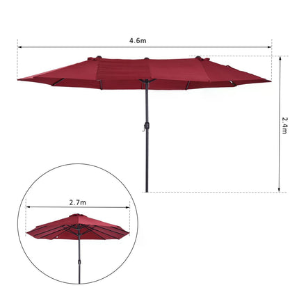 4.6m Double-Sided Patio Parasol with UV Protection - Wine Red