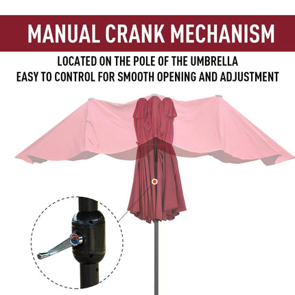 4.6m Double-Sided Patio Parasol with UV Protection - Wine Red