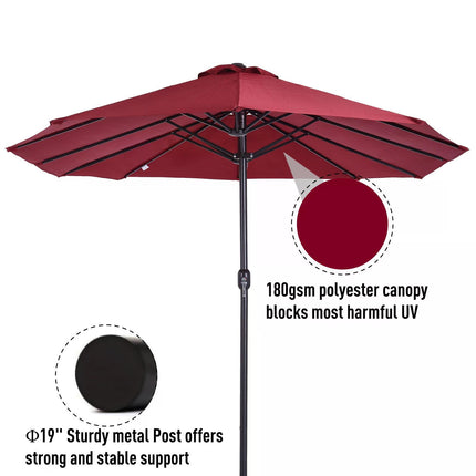 4.6m Double-Sided Patio Parasol with UV Protection - Wine Red