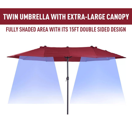 4.6m Double-Sided Patio Parasol with UV Protection - Wine Red