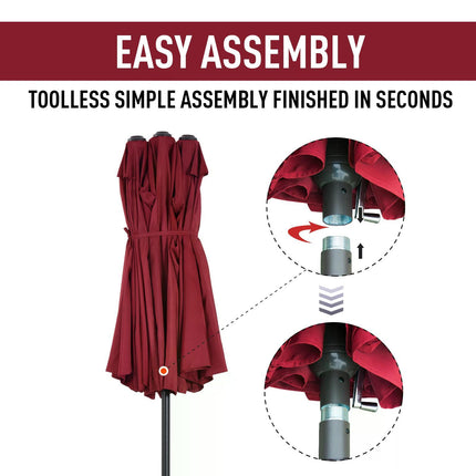 4.6m Double-Sided Patio Parasol with UV Protection - Wine Red