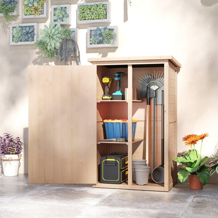 Wooden Fir Wood Garden Storage Shed Tool Organiser Cabinet with Waterproof Finish - Natural