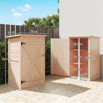 Wooden Fir Wood Garden Storage Shed Tool Organiser Cabinet with Waterproof Finish - Natural