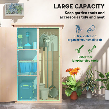 Wooden Fir Wood Garden Storage Shed Tool Organiser Cabinet with Waterproof Finish - Natural