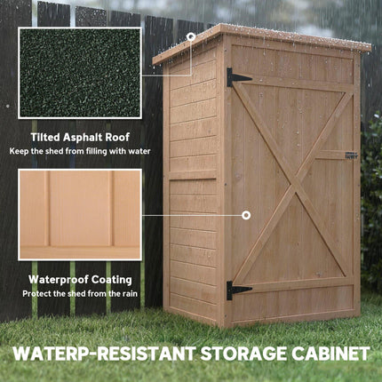 Wooden Fir Wood Garden Storage Shed Tool Organiser Cabinet with Waterproof Finish - Natural