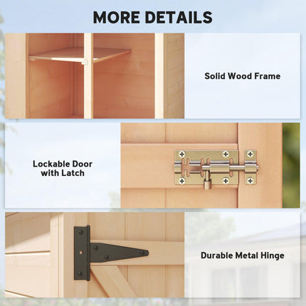 Wooden Fir Wood Garden Storage Shed Tool Organiser Cabinet with Waterproof Finish - Natural