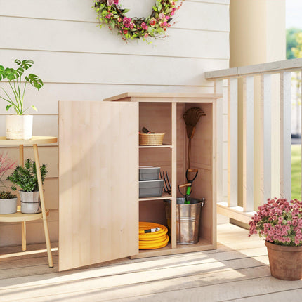 Wooden Fir Wood Garden Storage Shed Tool Organiser Cabinet with Waterproof Finish - Natural