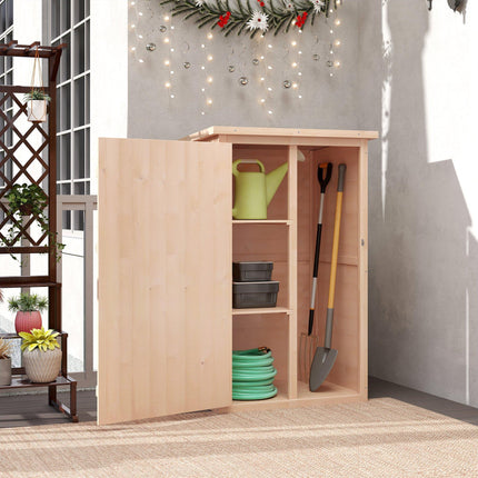 Wooden Fir Wood Garden Storage Shed Tool Organiser Cabinet with Waterproof Finish - Natural