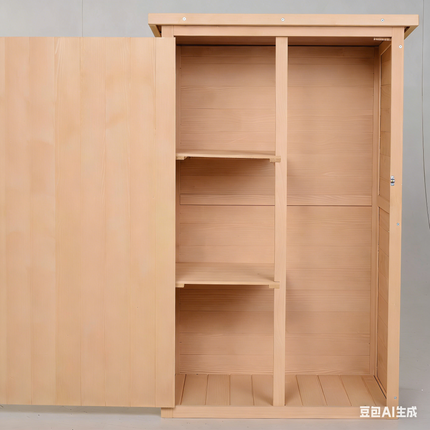 Wooden Fir Wood Garden Storage Shed Tool Organiser Cabinet with Waterproof Finish - Natural