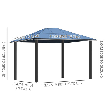 3.6 x 3 Metre Hardtop Gazebo with Polycarbonate Roof and Removable Curtains - Brown