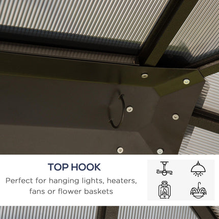 3.6 x 3 Metre Hardtop Gazebo with Polycarbonate Roof and Removable Curtains - Brown