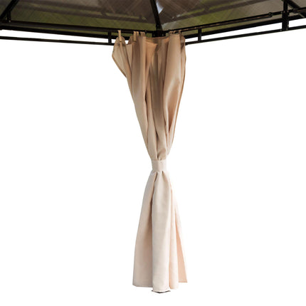 3.6 x 3 Metre Hardtop Gazebo with Polycarbonate Roof and Removable Curtains - Brown